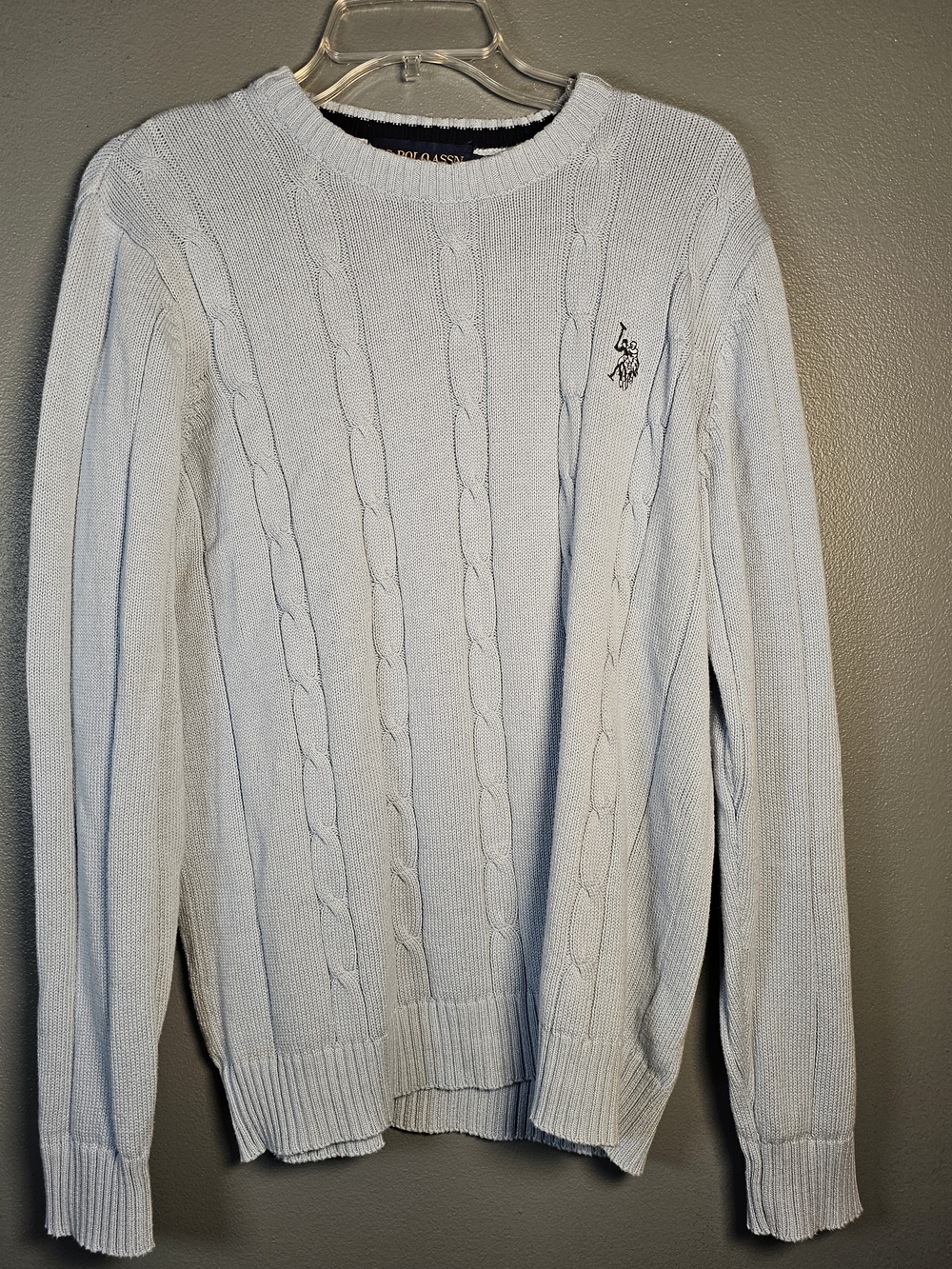 U.S. Polo Assn. Light Blue Cable Knit Crewneck Sweater
